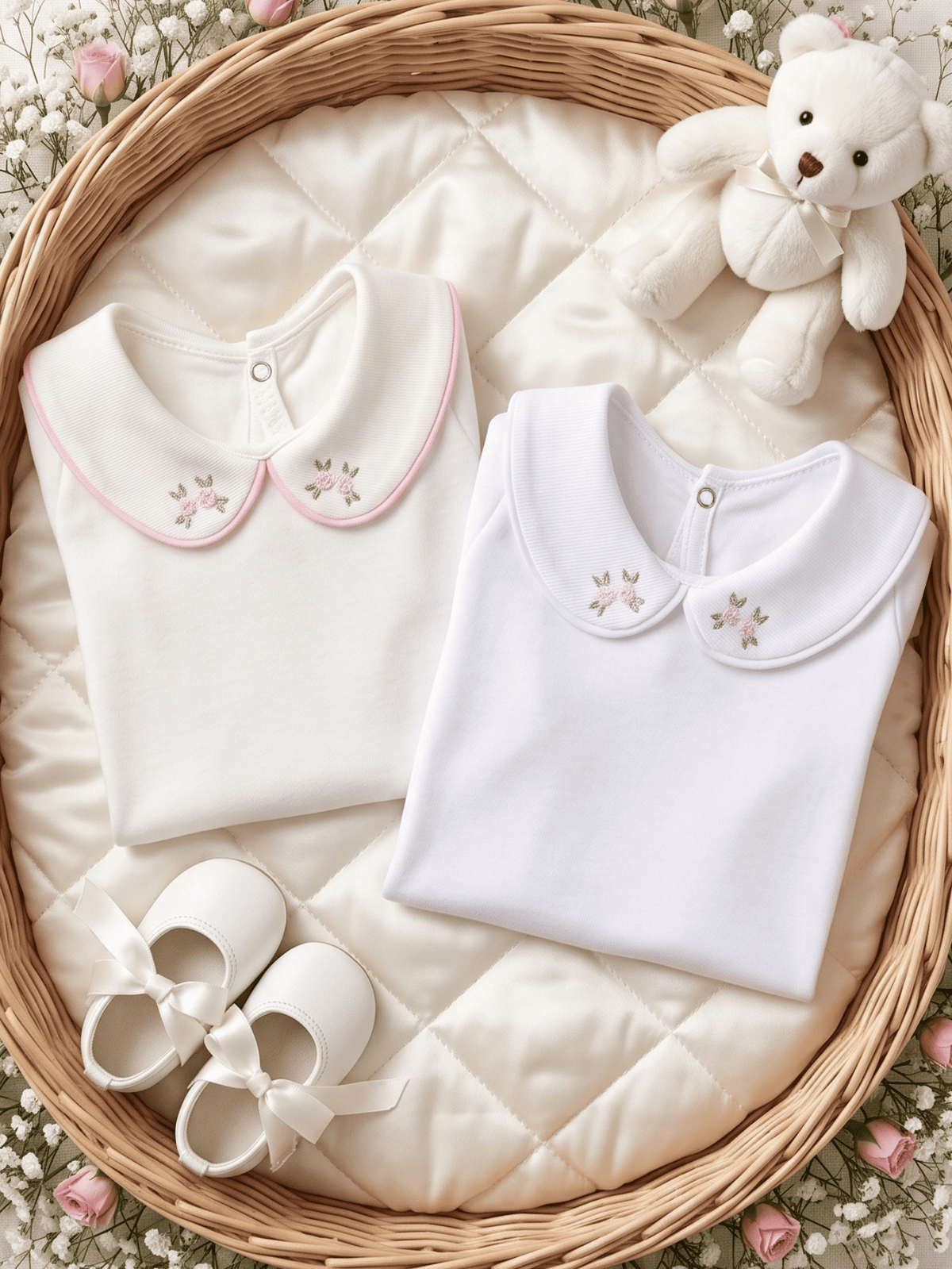 Kit 2 Body para Menina Saída de Maternidade Bordado Rococó