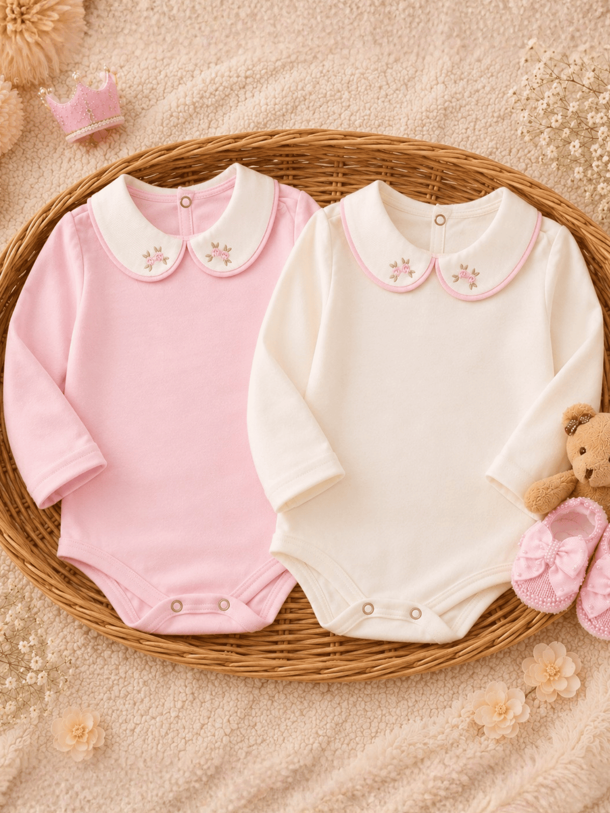 Kit 2 Body para Saída de Maternidade Menina Bordado Rococó