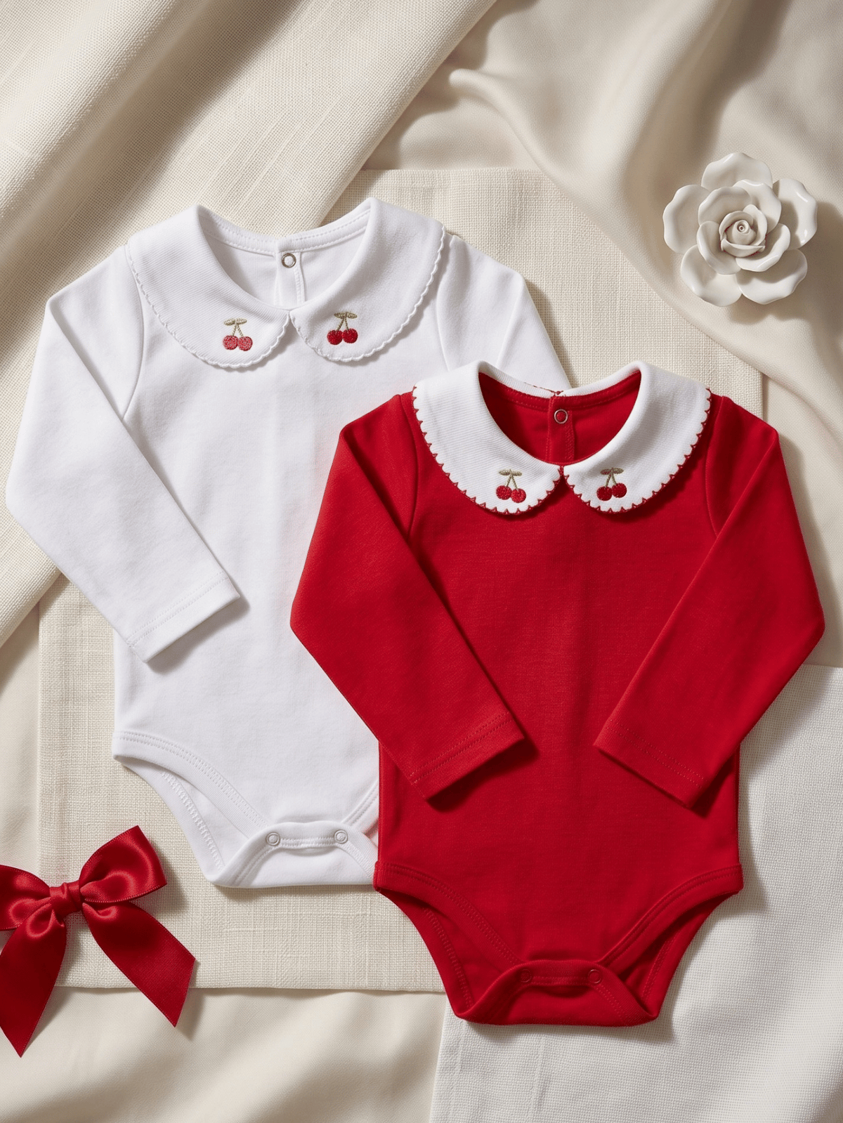 Kit 2 Bodies Bebê Menina Saída de Maternidade Bordado Cereja