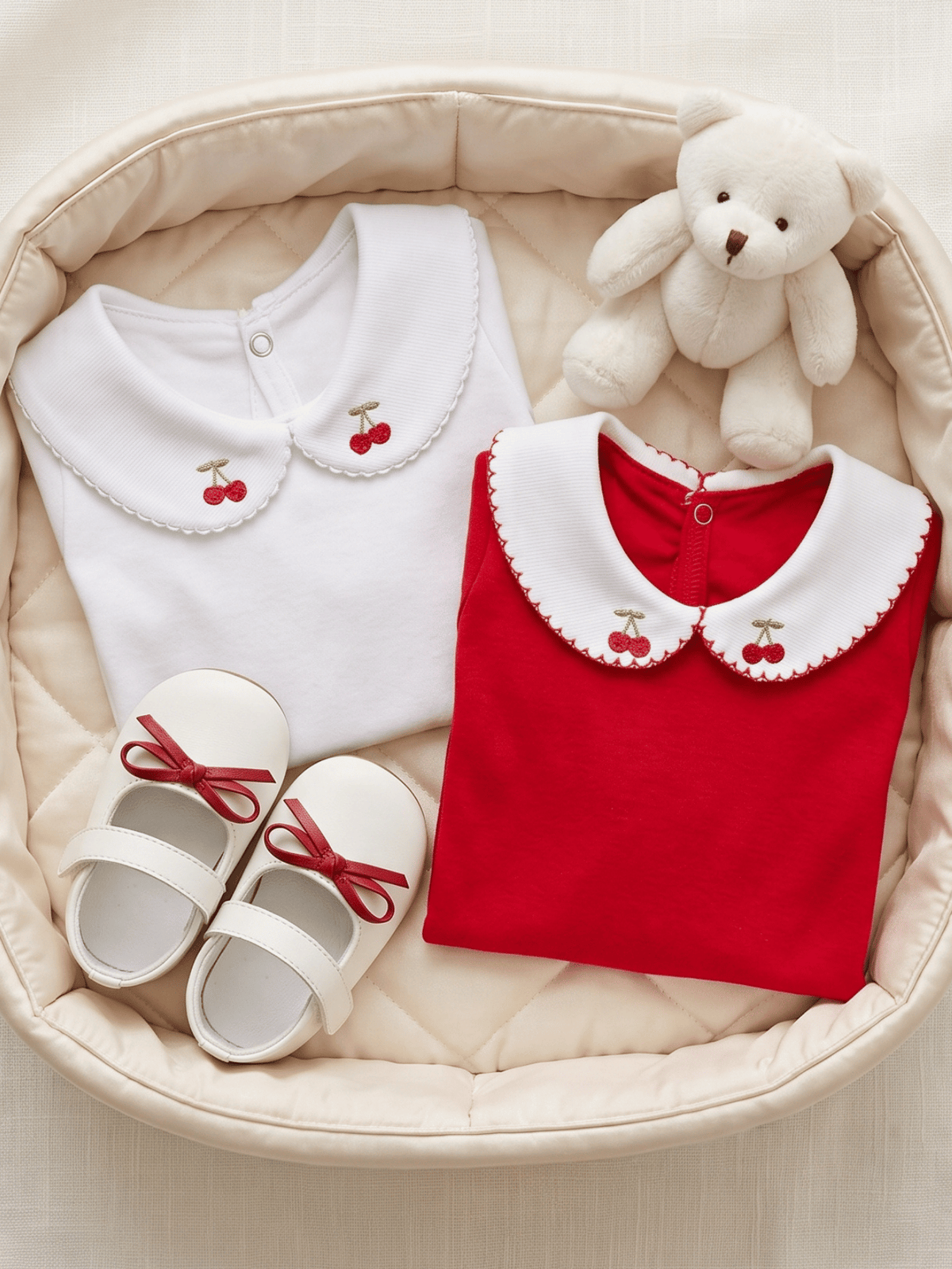 Kit 2 Bodies Bebê Menina Saída de Maternidade Bordado Cereja