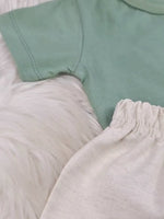 Conjunto Bebê Menino Verão Camiseta Algodão 100% + Short Linho Pistache/Off-White (0-4)