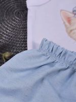 Conjunto Bebê Menina Gatinha Body Alcinha e Short Linho Azul