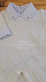 Kit Saída Maternidade Bebê Menino Tricô Off-White Flor-de-lis