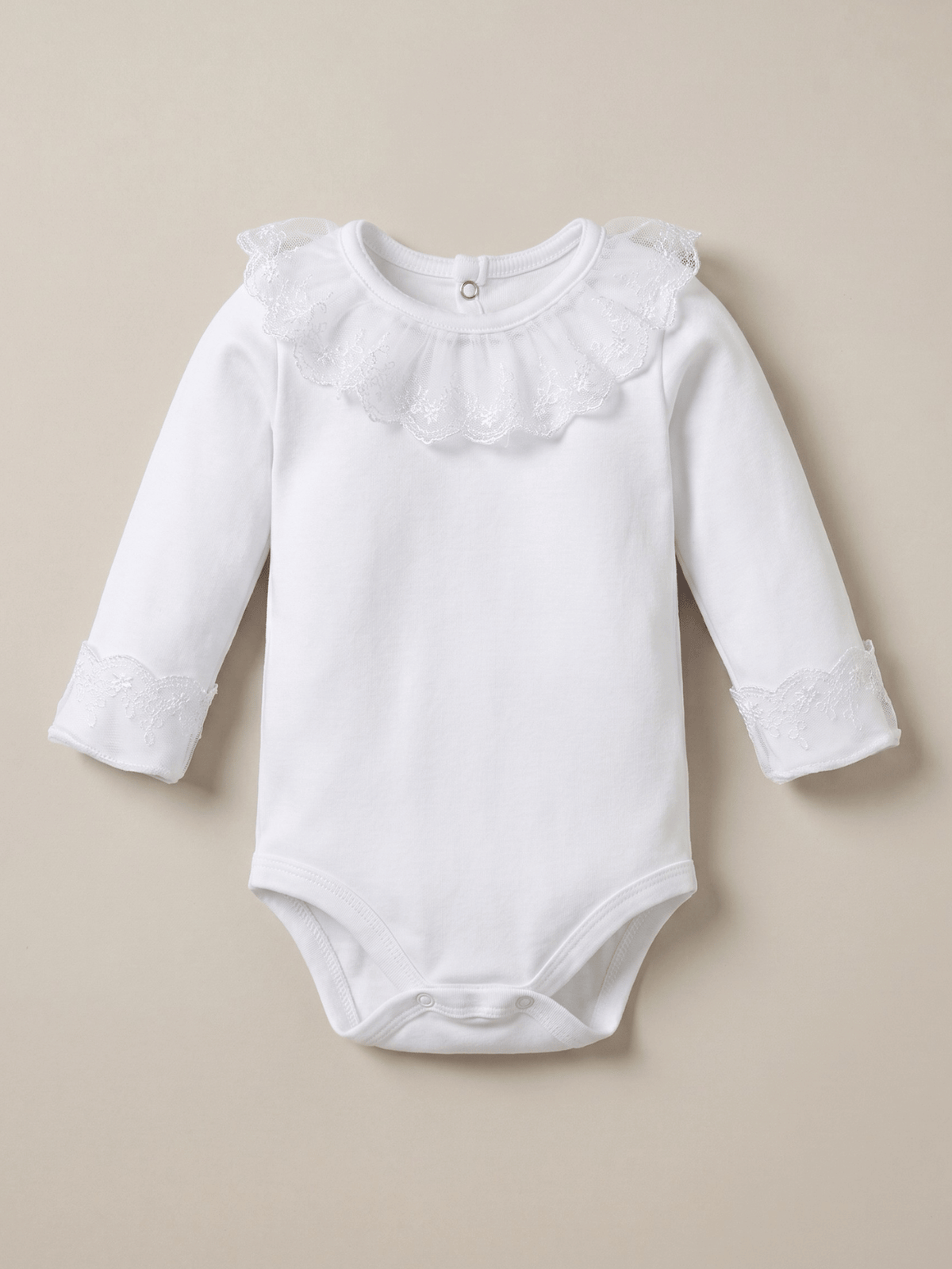Saída de Maternidade Body Bebê Menina Branco com Gola Rendada Delicado 100% Algodão