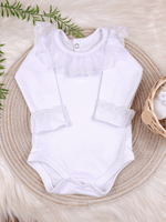 Saída de Maternidade Body Bebê Menina Branco com Gola Rendada Delicado 100% Algodão
