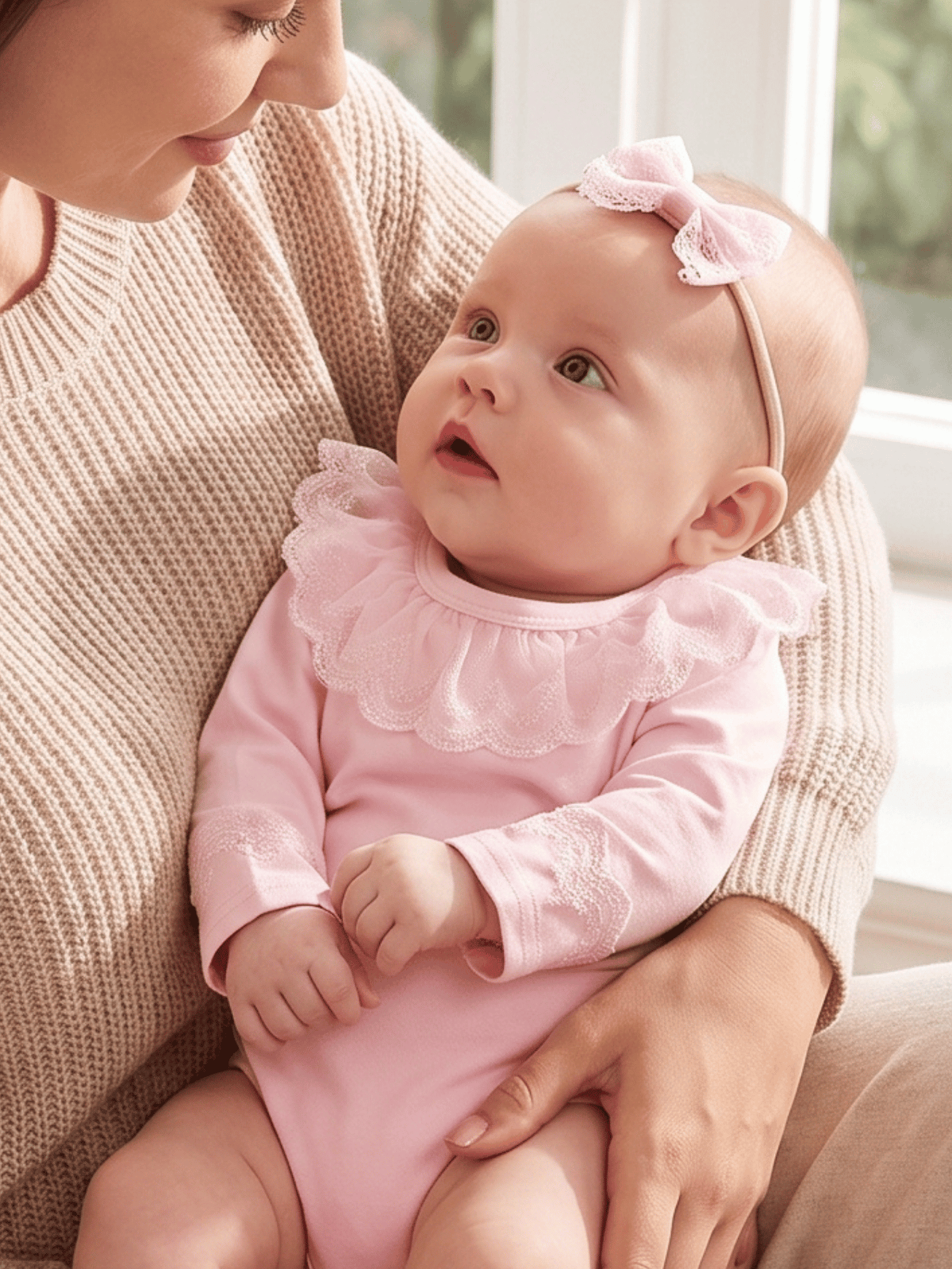 Body Menina Saída de Maternidade Rosa Gola Rendada