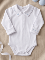 Body Bebê Menino Saída de Maternidade Bordado Flor-de-lis Azul
