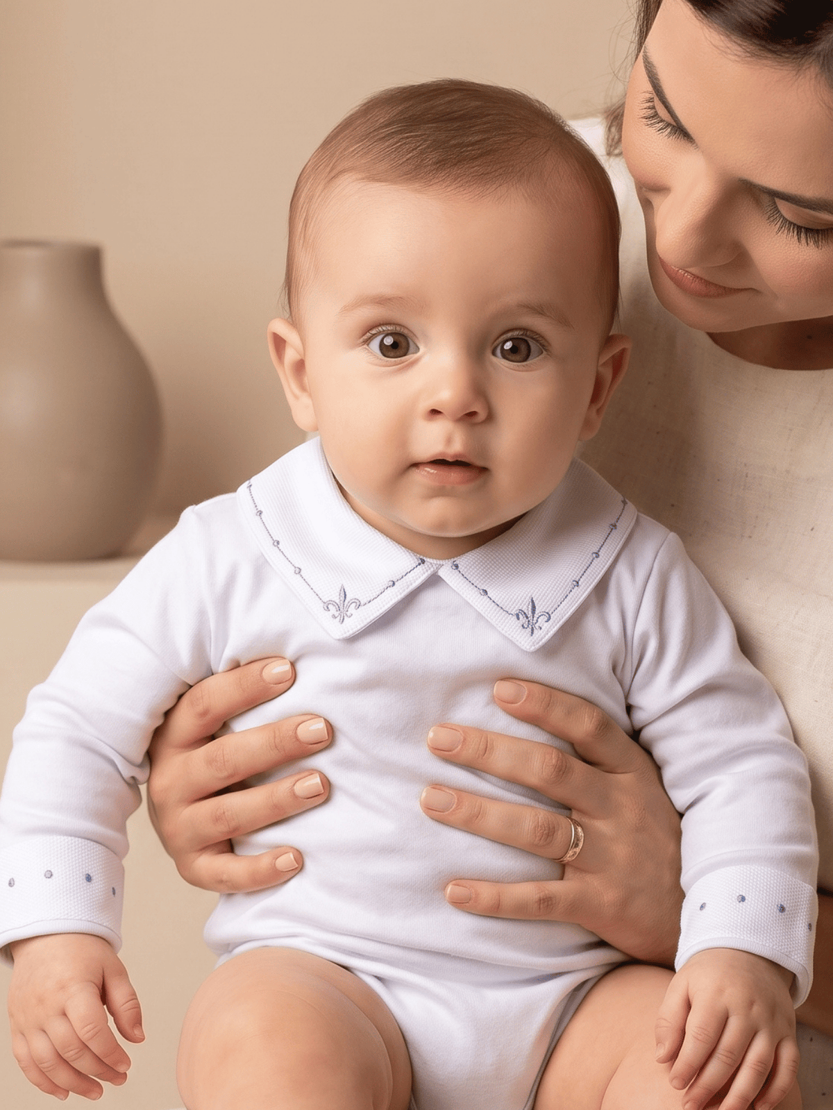 Body Bebê Menino Saída de Maternidade Bordado Flor-de-lis Azul
