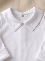 Body Bebê Menino Saída de Maternidade Bordado Flor-de-lis Branco