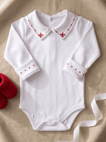 Body Bebê Menino Saída de Maternidade Bordado Flor-de-lis Vermelho