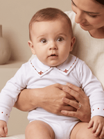 Body Bebê Menino Saída de Maternidade Bordado Flor-de-lis Vermelho