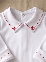 Body Bebê Menino Saída de Maternidade Bordado Flor-de-lis Vermelho