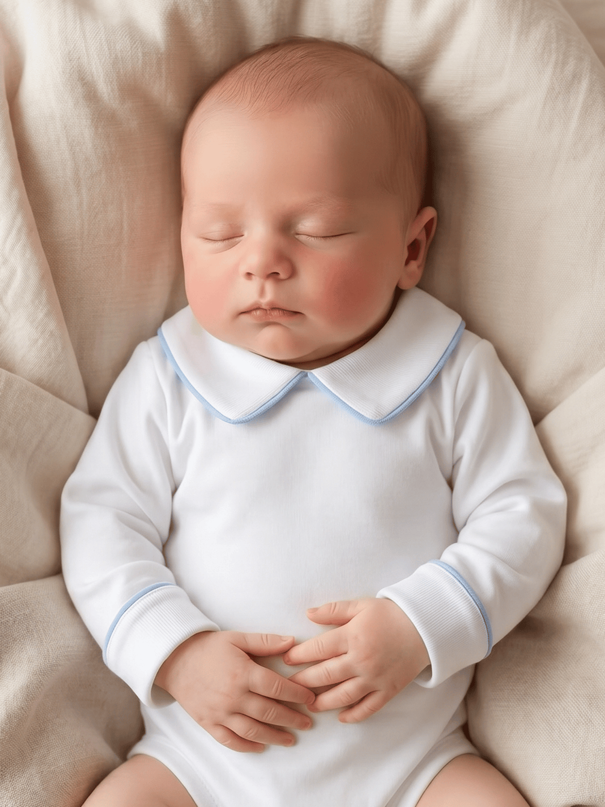 Body Bebê Menino Saída de Maternidade Branco com Gola Vivo Azul