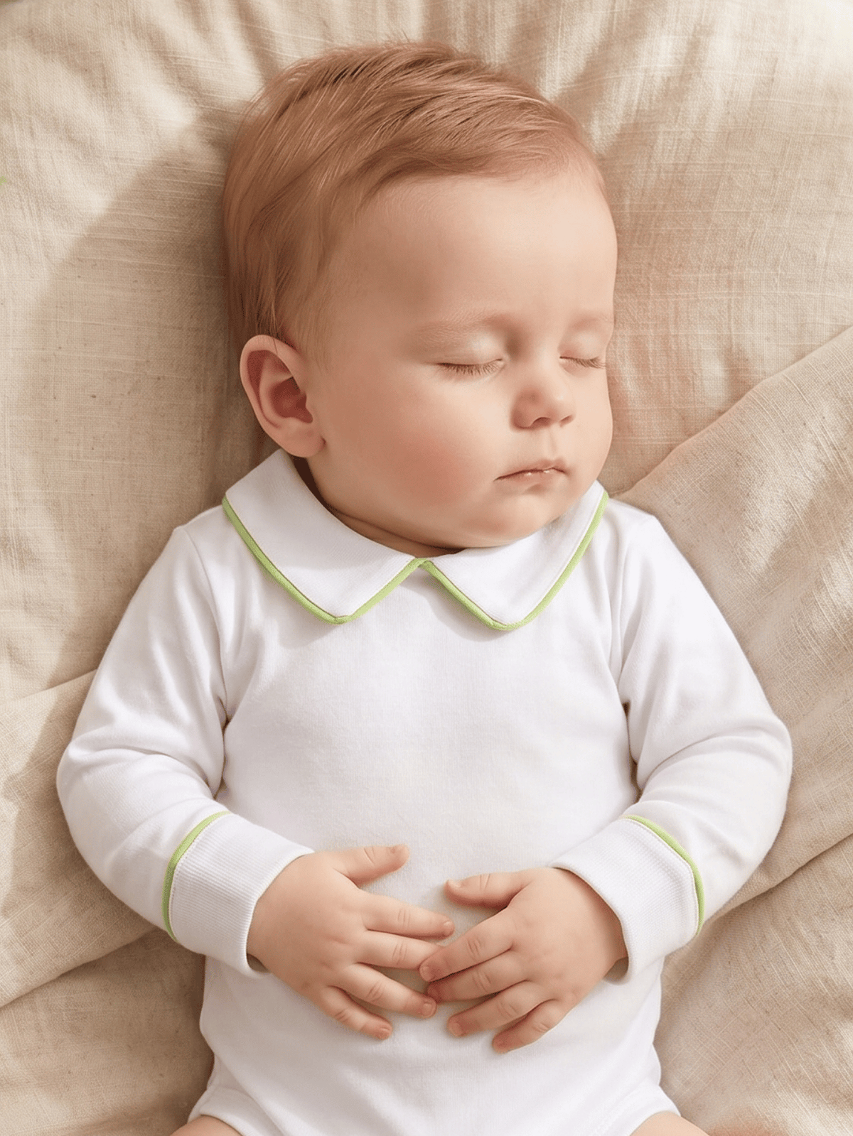 Body Bebê Menino Saída de Maternidade Branco com Gola Polo Vivo Verde
